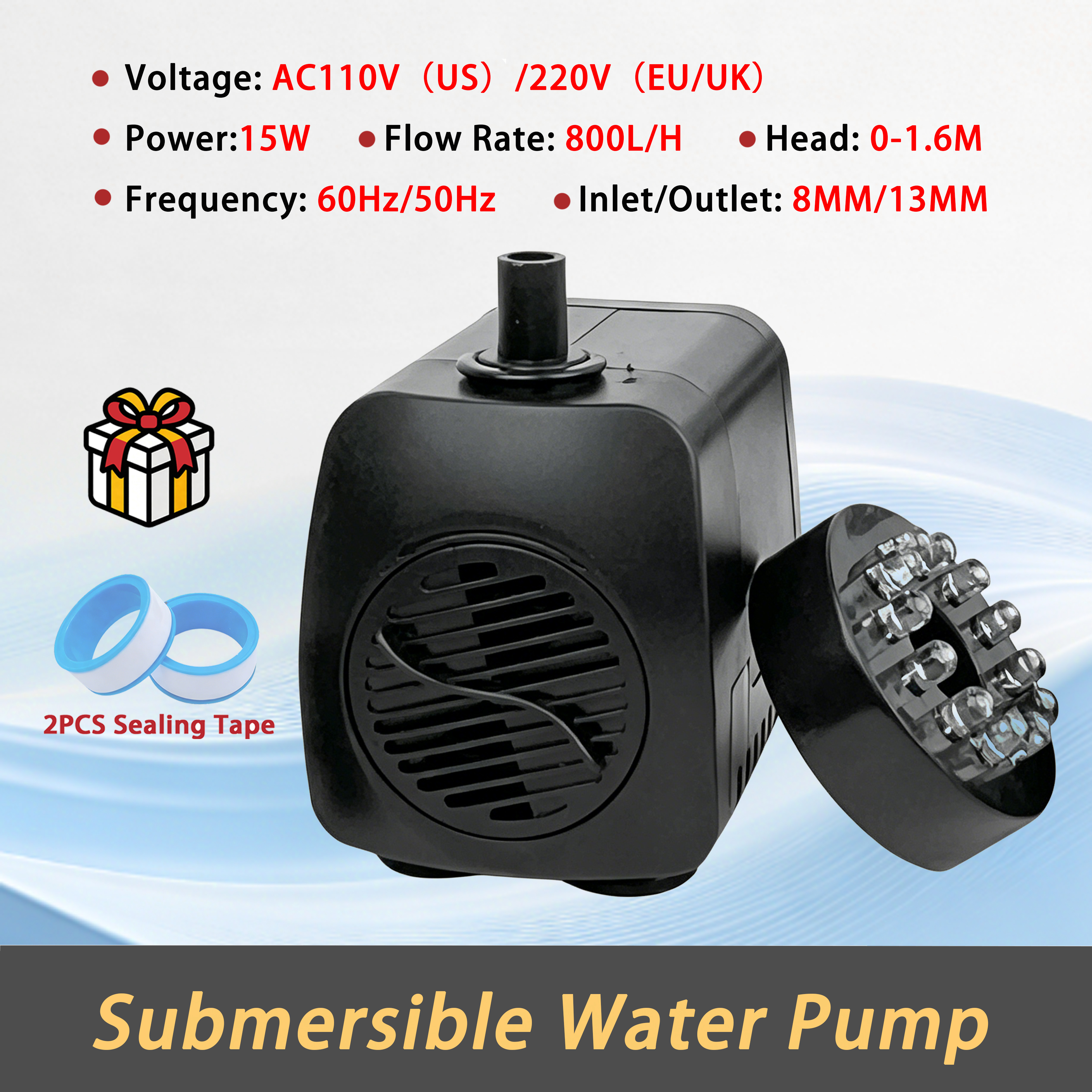 Aquarium Fish Uk - 15W 800L/H Submersible Water Pump 12LED