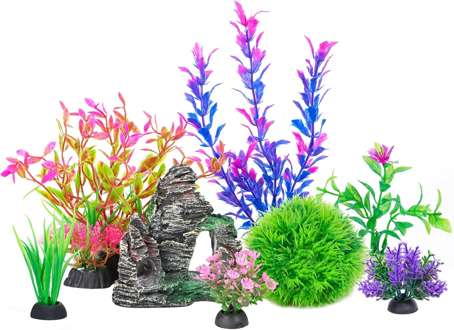 Aquarium Decoration Rock - Aquarium Decor Set: Plastic Plants &