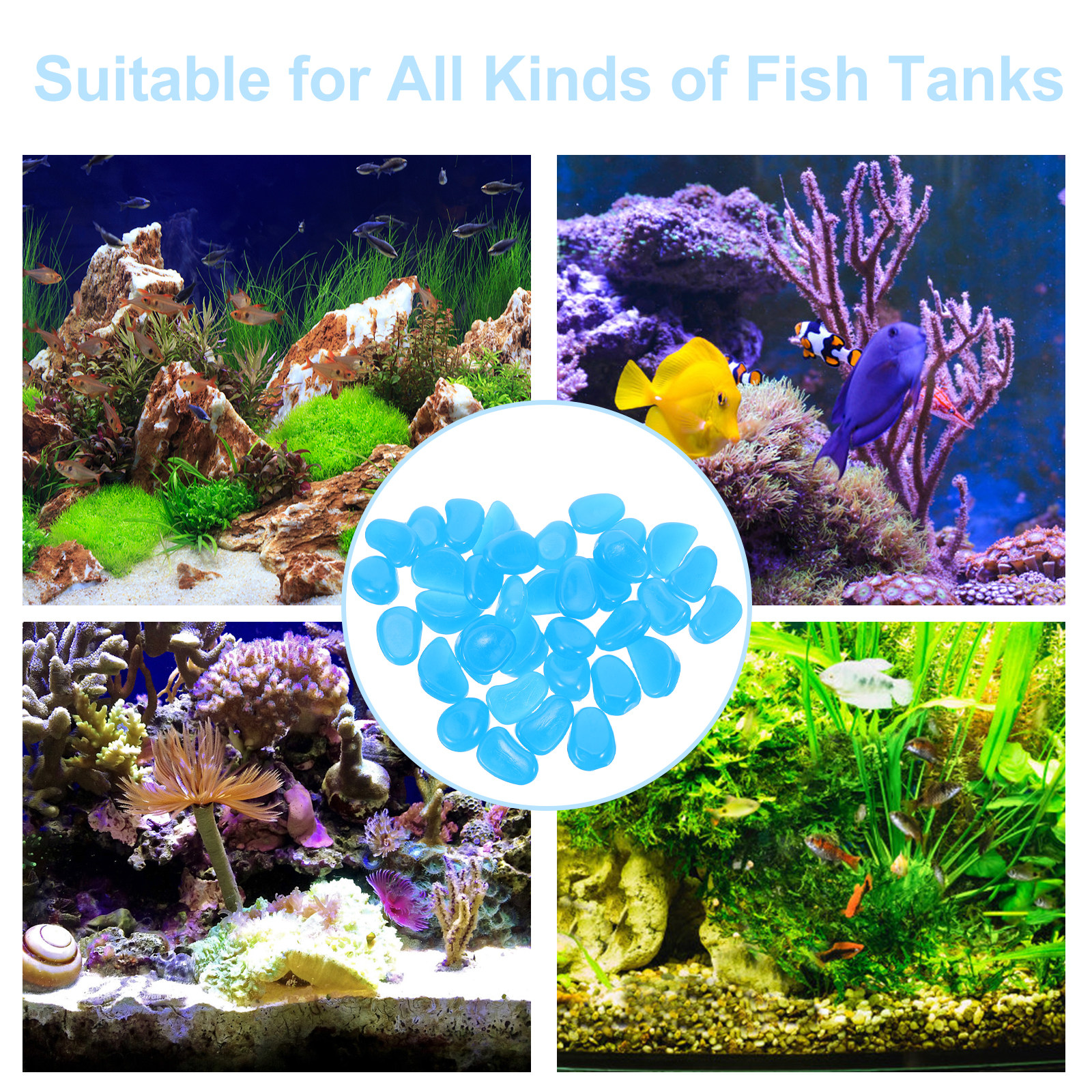 50Pcs Glow-in-Dark Pebbles Blu - огляд і ціна Aquarium Decoration Rock